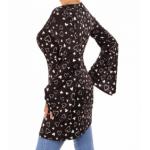 Black Heart Print Bell Sleeve Tunic Top