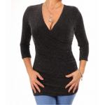 Black and Silver Sparkly Lurex Mock Wrap Top