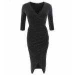 Black and Silver Sparkly Lurex Mock Wrap Dress