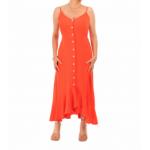 Orange Button Through Dip Hem Dress