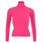 Hot Pink Ribbed Polo Neck Clingy Jumper