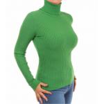 Green Ribbed Polo Neck Clingy Jumper