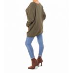 Khaki Oversized V Neck Jumper