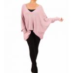 Pink Oversized V Neck Jumper