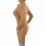 Camel Ribbed Polo Neck Long Jumper