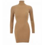 Camel Ribbed Polo Neck Long Jumper