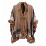 Camel Faux Fur Trim Cape