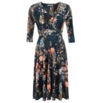 Dark Teal Floral Fit & Flare Tie Detail Dress