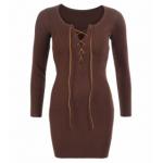 Brown Lace up Ribbed Jumper