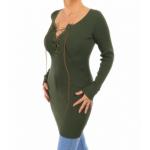 Khaki Green Lace up Ribbed Jumper