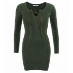 Khaki Green Lace up Ribbed Jumper