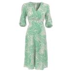 Green Print Puffed Sleeve Midi Dress