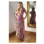 Pink Multi Print Button Detail Maxi Dress