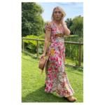 Pink Multi Print Button Detail Maxi Dress