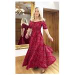 Dark Red Ditsy Print off the Shoulder Maxi Dress