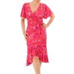 Pink and Orange Print Flutter Sleeve Ruffle Dress