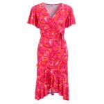 Pink and Orange Print Flutter Sleeve Ruffle Dress