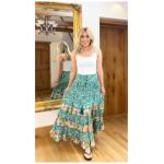 Green and Ivory Paisley Tiered Maxi Skirt