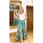Green and Ivory Paisley Tiered Maxi Skirt