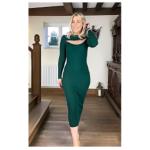 Dark Green Cable Knit off the Shoulder Jumper Dress