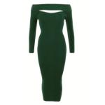 Dark Green Cable Knit off the Shoulder Jumper Dress