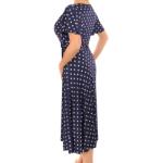 Navy Blue Spot Print Fit and Flare Flutter Sleeve Dress