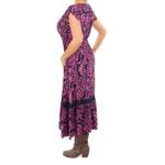Pink and Navy Blue Paisley Button Through Midi Dress