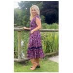 Pink and Navy Blue Paisley Button Through Midi Dress