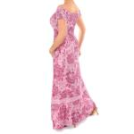 Pink Floral Bardot Shirred Maxi Dress