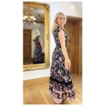 Boho Black and Pink Floral Button up Maxi Dress