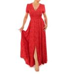 Red Ditsy Print Button-Through Maxi Dress