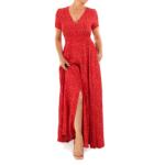 Red Ditsy Print Button-Through Maxi Dress
