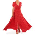 Red Ditsy Print Button-Through Maxi Dress