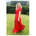 Red Ditsy Print Button-Through Maxi Dress