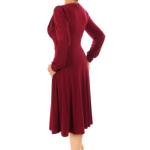 Wine V Neck Fit and Flare Long Sleeve Dress