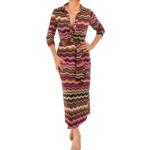 Pink and Brown Chevron Midi Shirt Dress