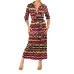 Pink and Brown Chevron Midi Shirt Dress