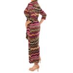 Pink and Brown Chevron Midi Shirt Dress