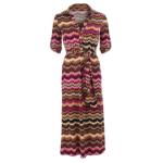 Pink and Brown Chevron Midi Shirt Dress