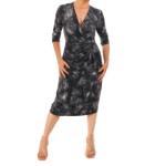 Black and Grey Graphic Print Mock Wrap Dress