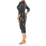 Black and Grey Graphic Print Mock Wrap Dress
