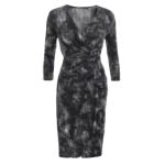 Black and Grey Graphic Print Mock Wrap Dress