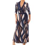 Navy Blue and Mocha Tie Waist Midi Dress