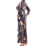 Navy Blue and Mocha Tie Waist Midi Dress