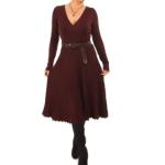Chocolate Brown Pleated V Neck Jumper Dress