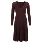 Chocolate Brown Pleated V Neck Jumper Dress