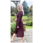 Chocolate Brown Pleated V Neck Jumper Dress