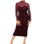 Wine Velvet Sequin and Mesh Midi Dress