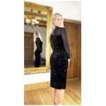 Black Velvet Sequin and Mesh Midi Dress