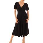Black Fit and Flare Flutter Sleeve Dress
